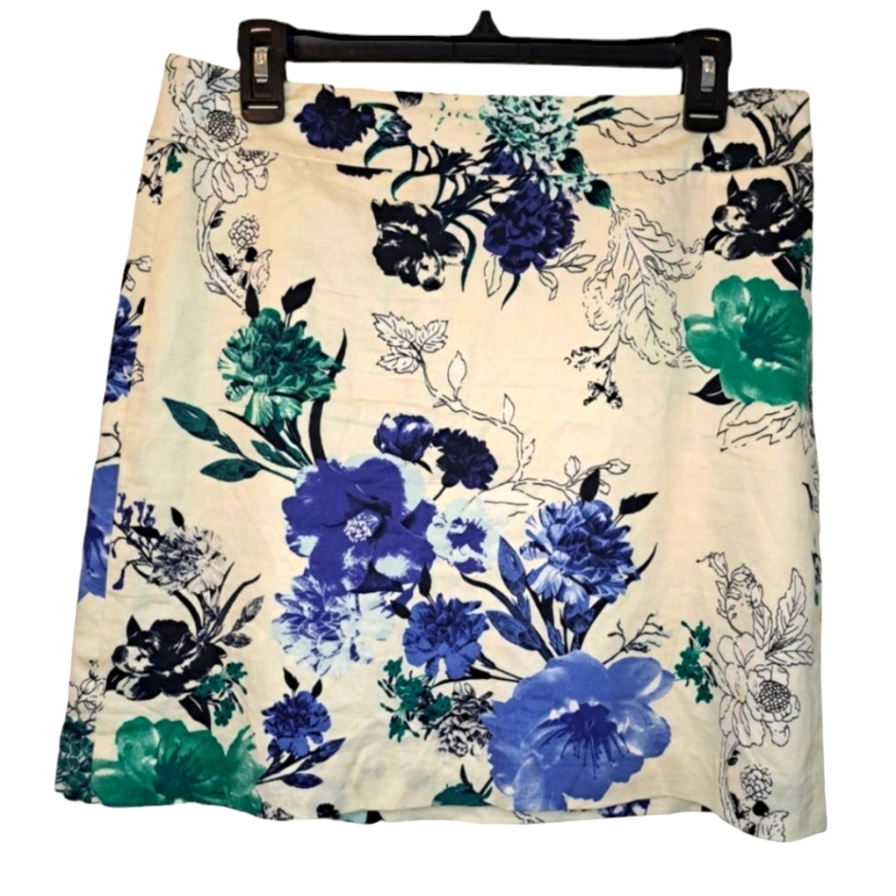 Loft White Watercolor Floral Printed Skirt Size 6